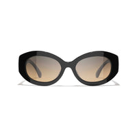 CHANEL Acetate Nylon Oval Sunglasses Unisex Black