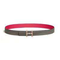 HERMES Calfskin, Rose Gold Tone Plated Leather Belts Women's Black/Rose Width 2.4cm