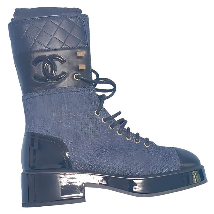 CHANEL Ankle Boots Women's Blue Black