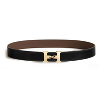 HERMES Calfskin Stainless Steel Rubber Leather Belts Women's Black/Brown Width: 3.2CM
