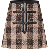 LOUIS VUITTON Leather Accent Check Tweed Skirt