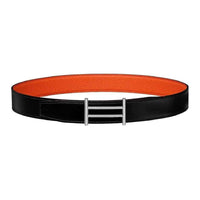 HERMES Ostrich Leather Silver-Plated Alloy Leather Belts Unisex Black Width: 3.2cm