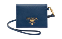PRADA Saffiano Leather Lanyard Wallet, Card Holder Women's Dark Purple Blue