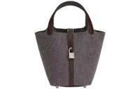 HERMES Picotin Lock Cow Leather Patchwork With Wool Basket Bag Handbag 18 Unisex Medium Grey/Havana