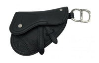 DIOR Saddle Grained Touch Calfskin Saddle Bag Coin Purse Key Pouch Unisex Black