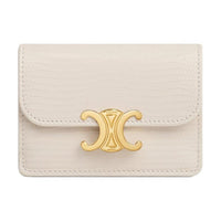 CELINE Triomphe Lizard Skin Card Holder Women's Large Beige