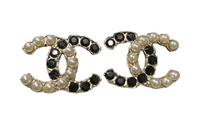 CHANEL Metal Rhinestone Stud Earrings Women's Black/White