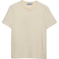 PRADA Solid Color Rear Logo Badge Crew Neck Short Sleeved T Shirt Women's Vanilla