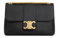CELINE Calfskin Portable Crossbody Bag, Shoulder Bag Medium Size Women's Black