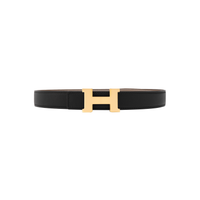HERMES Mors H Double-Sided Smooth Buckle Leather Belts Women's Black Width 2.4CM