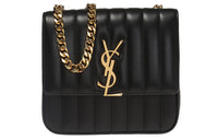 SAINT LAURENT Vicky Lambskin Shoulder Bag Crossbody Bag Medium Size Women's Black