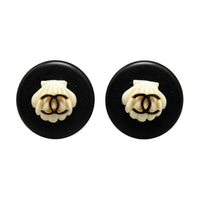 CHANEL Gold-Plated Plastic Earrings Women's Black