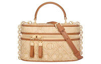 DIOR Caro Wicker Pattern Raffia Fiber Handbag Shoulder Bag Crossbody Bag Mini Women's Natural