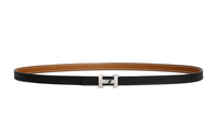HERMES Double Sided H Shaped Buckle, Smooth Buckle Leather Belts Women's Black/Brown Width 1.3cm