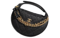 CHANEL Grained Cow Leather Crescent Moon Bag Clutch Mini Women's Black