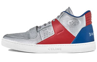 CELINE Skateboard Shoes Men Mid-Top Silver/Red/Blue