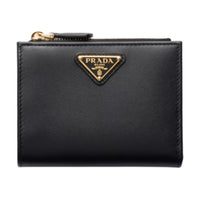 PRADA Leather Wallet Trumpets Women's Black