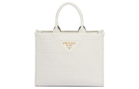 PRADA Leather Tote Bag Shopping Bag Handbag Medium Size Women's White