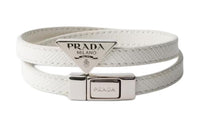 PRADA Leather Metal Enamel Bangles Men's White