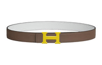 HERMES Comfortable H Email Smooth Gold Buckle Epsom Calfskin Belt Women's Brown Width: 2.4cm