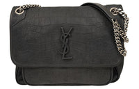 SAINT LAURENT Imitation Crocodile Leather Crossbody Bag, Shoulder Bag Women's Black