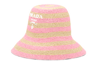 PRADA Bucket Hats Women's Tan/Floral Pink
