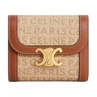 CELINE Triomphe Calfskin Wallet Women's Natural & Brown Umber