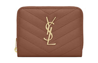 SAINT LAURENT Monogram Quilting Leather Wallet Women's Deep Natural Brown