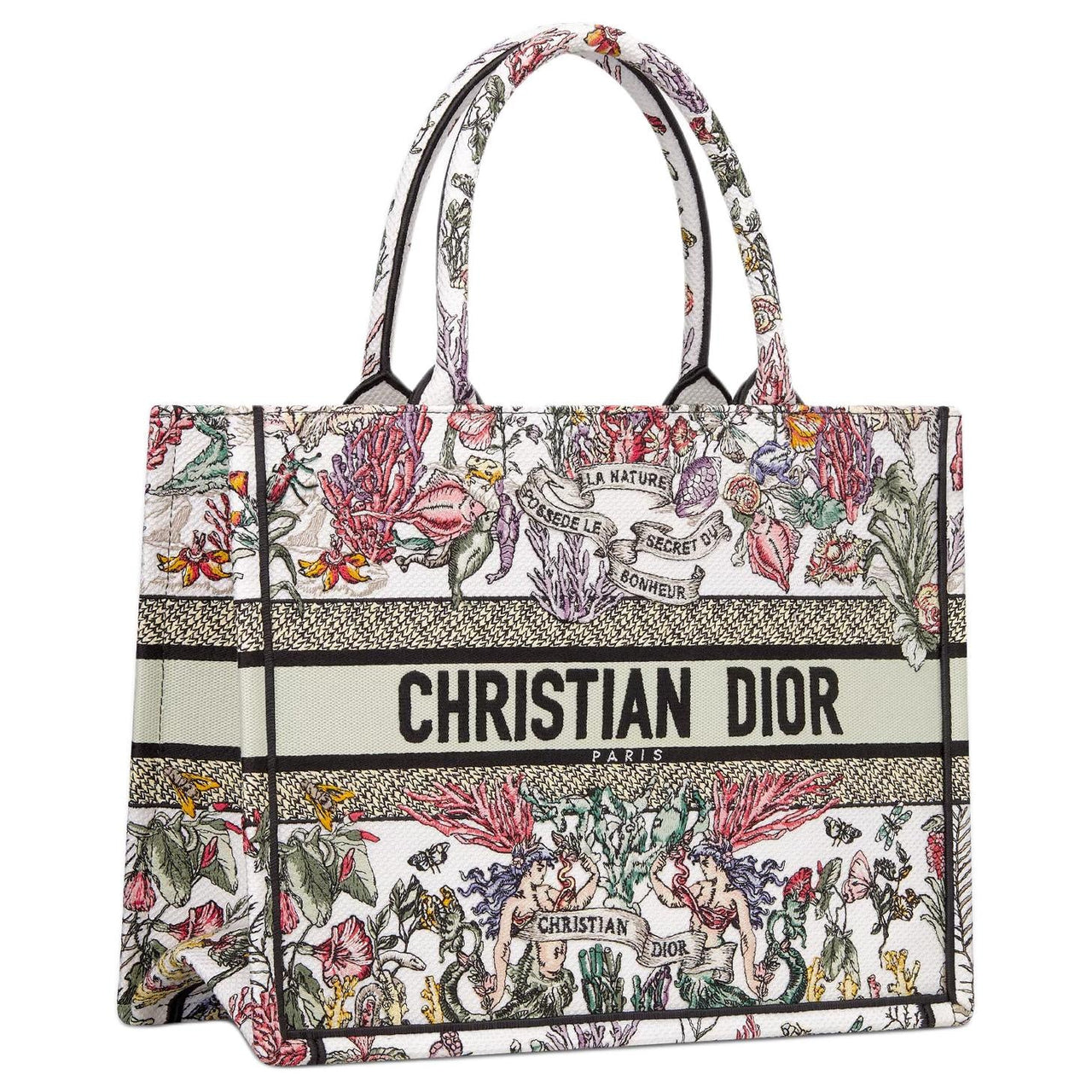 DIOR BookTote Cotton Tote Bag Shopping Bag Handbag Medium Size Women's Milk White & Multicolor