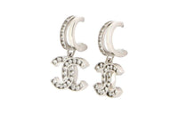 CHANEL Metal Silver Rhinestone Earrings Women's Silver