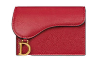DIOR Saddle Goatskin Card Clip Card Holder Women's Lonely Flower Red