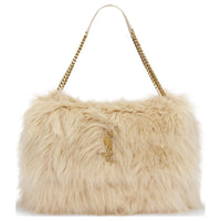 SAINT LAURENT Faux Fur Shoulder Bag Women's Beige