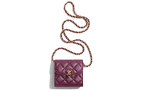 CHANEL Lambskin Patchwork Patent Leather One Shoulder Crossbody Clutches Women's Dark Purple