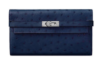 HERMES Kelly Wallet Ostrich Leather Wallet Women's 77 Bleu Iris Iris