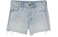 SAINT LAURENT High Waist Raw Edge Denim Shorts