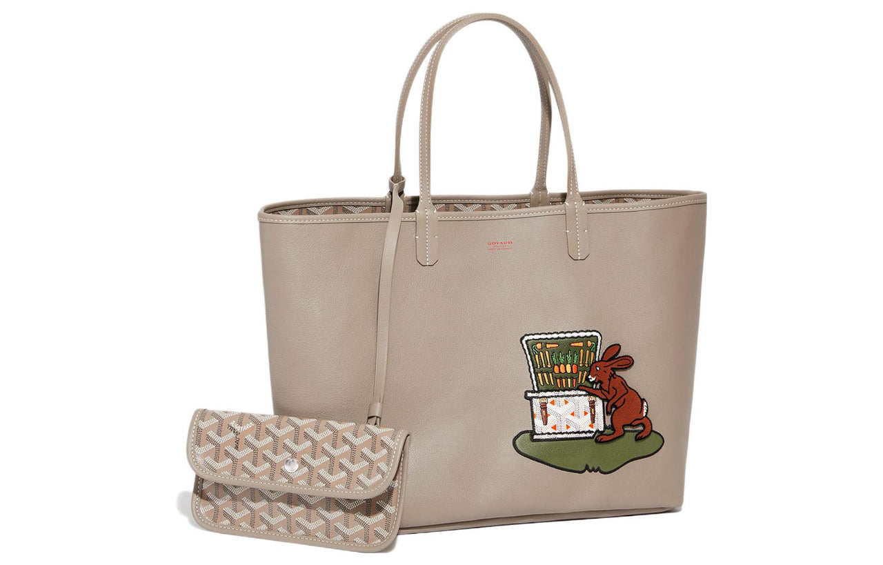 GOYARD Anjou Calfskin With Canvas Tote Bag Shopping Bag Handbag Small Size Women's Orange