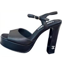 CHANEL Strap Sandals 12cm Women's Black