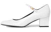 CELINE Babies Mary Jane Block Heel High Heels 5.5cm Women's White
