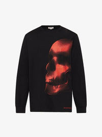 Alexander McQueen Men's Shadow Skull Long-sleeved T-shirt in Black/red