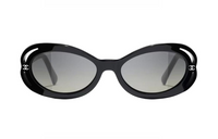 CHANEL Acetate Oval Sunglasses Unisex Black