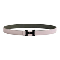 HERMES Calfskin Leather Belts Women's Light Purple Dusty Green Width: 2.4cm