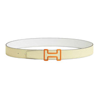 HERMES Calfskin Leather Belts Men's Yellow Milton/White Width 3.2CM
