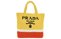 PRADA Raffia Effect Yarn Tote Bag Shopping Bag Handbag Women's Orange And Yellow