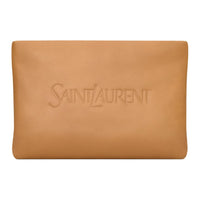 SAINT LAURENT Cow Leather Clutch Small Size Men's Vintage Brown Gold