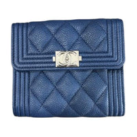 CHANEL Calfskin Wallet Small Size Unisex Blue