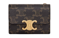 CELINE Triomphe Canvas Card Holder Wallet Women's Tan