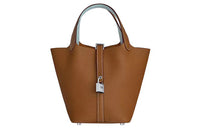 HERMES Picotin Lock Cow Leather Basket Bag Bucket Bag Handbag Unisex Brown