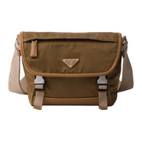 PRADA Recycled Nylon With Leather Crossbody Bag, Shoulder Bag Men's Cork Beige