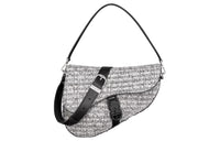 DIOR Saddle Wicker Pattern Tweed Saddle Bag Portable Crossbody Bag Shoulder Bag Men's Silver