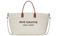 SAINT LAURENT Canvas And Smooth Leather Shopping Bag Handbag Large Size Women's Taupe And Brick